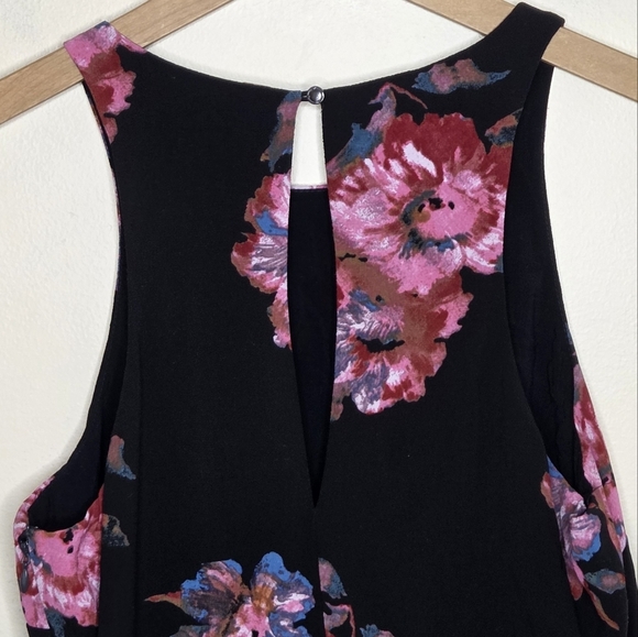 Free People | Boho Black Pink Floral Flutterby Pleated Mini Dress Size 10 - Picture 7 of 10